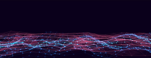 Digital technology wave Dark cyberspace with motion dots and lines Futuristic vector digital background Big data analytics