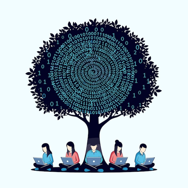 Digital Tree of Knowledge Connecting Humanity Through Binary Code