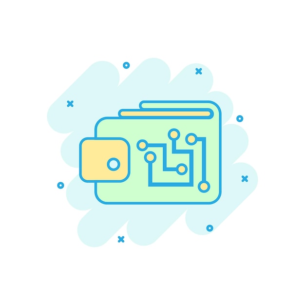 Digital wallet icon in comic style Crypto bag vector cartoon illustration pictogram Online finance ecommerce business concept splash effect