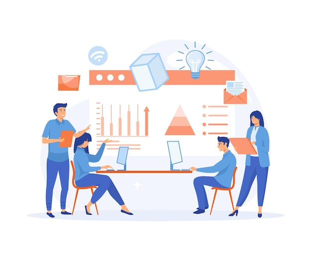 digital workspace remote work corporate business team having a meeting in a virtual office room flat vector modern illustration