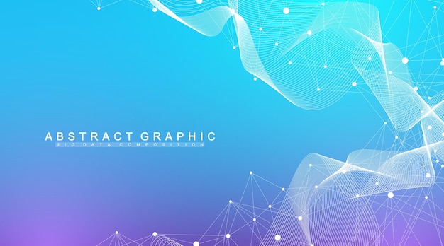 Digits abstract background with connected line and dots, wave flow. Digital neural networks. Network and connection background for your presentation. Graphic polygonal background. Vector illustration.