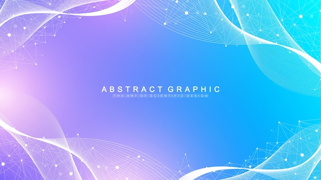 Digits abstract background with connected line and dots, wave flow. Digital neural networks. Network and connection background for your presentation. Graphic polygonal background. Vector illustration.