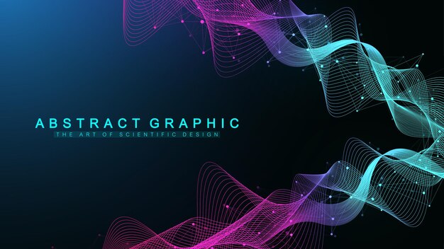 Digits abstract background with connected line and dots, wave flow. Digital neural networks. Network and connection background for your presentation. Graphic polygonal background. Vector illustration.