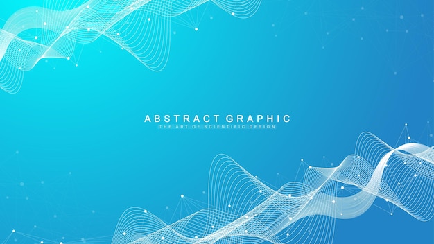 Digits abstract background with connected line and dots, wave flow. Digital neural networks. Network and connection background for your presentation. Graphic polygonal background. Vector illustration.