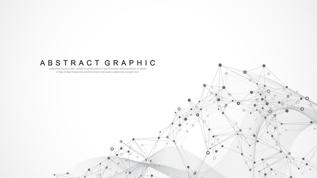 Digits abstract background with connected line and dots wave flow Digital neural networks Network and connection background for your presentation Graphic polygonal background Vector illustration