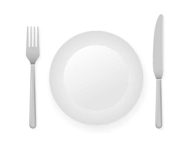 Dinner plate, knife and fork