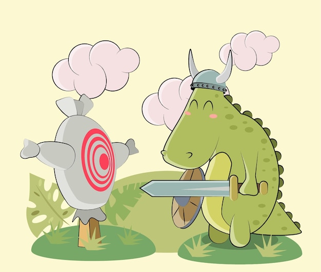 dinosaur knight with target sword in vector
