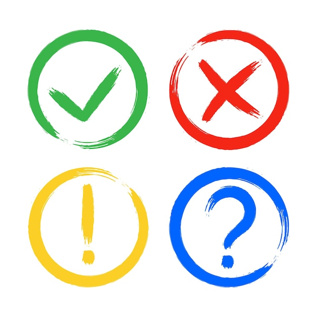 dirty grunge cross x tick ok exclamation and question check marks in check boxes