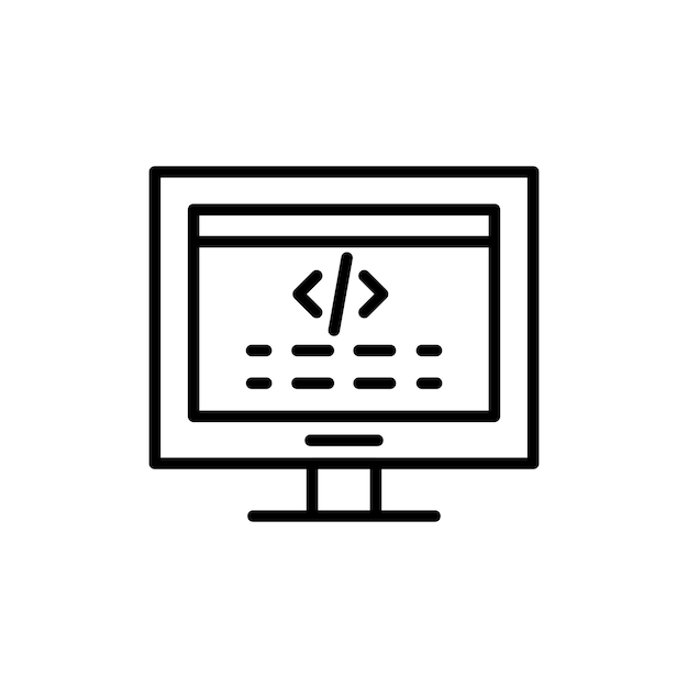 Display code icon set computer software program script vector symbol web html sign in black filled and outlined style