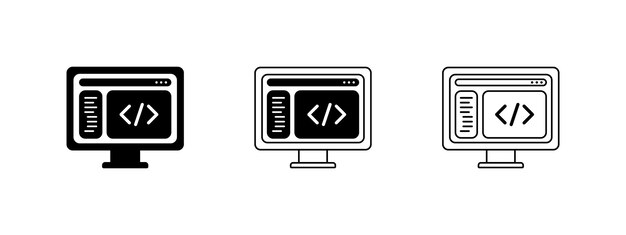 display with coding bracket icon set vector