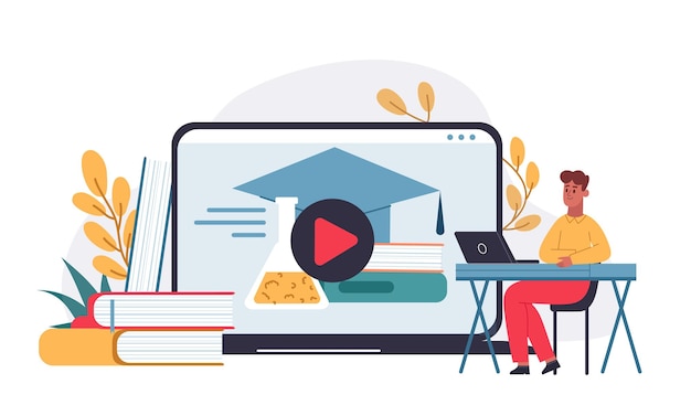 distance education web courses or tutorials with teacher vector of education university teacher online internet illustration