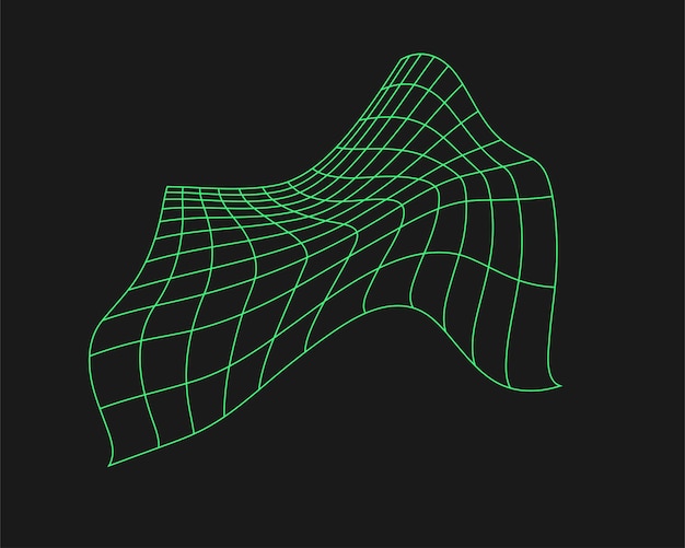 Distorted cyber grid Cyberpunk geometry element y2k style Isolated green mesh