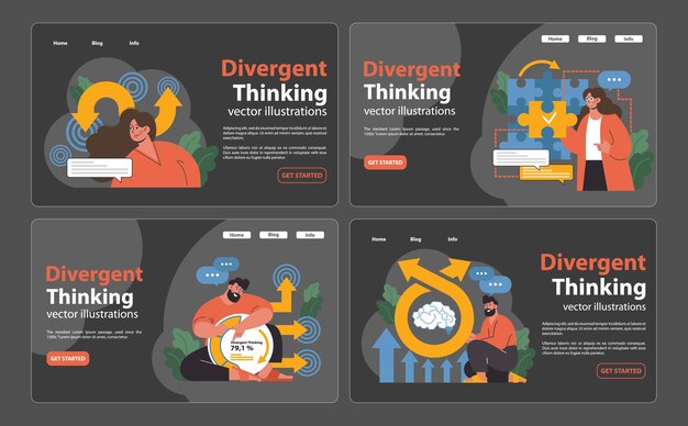 divergent thinking set creativity unfolds with minds at work arrows diverge from thought showcasing