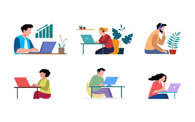 diverse remote workers engaged in various tasks