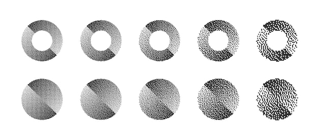 Divided circles various resolution of bitmap dither gradient vector set on white