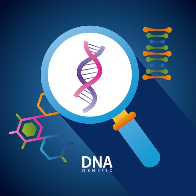 Dna and magnifying glass poster