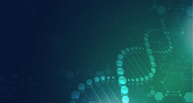 dna digital sequence code structure with glow science concept and nano technology background