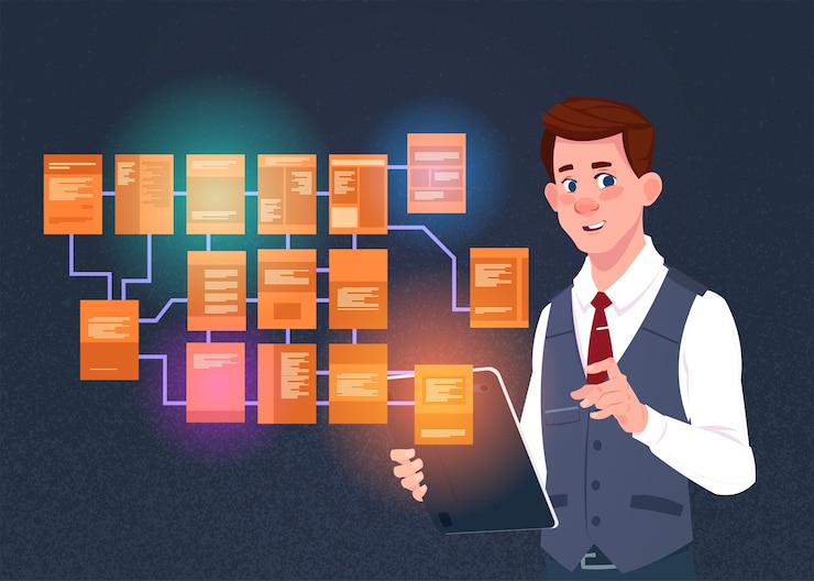 Vector doanh nhân với máy tính xách tay