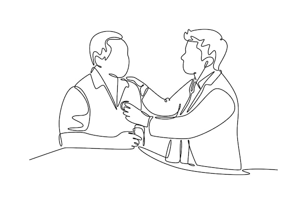 Doctor and patient Single line draw design vector graphic illustration