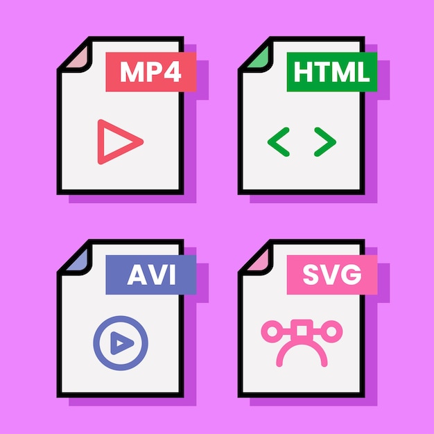 document file folder download vector color format pdf doc xls jpg zip txt png json ppt csv xml ai mp