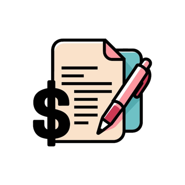 document with dollar sign and pen