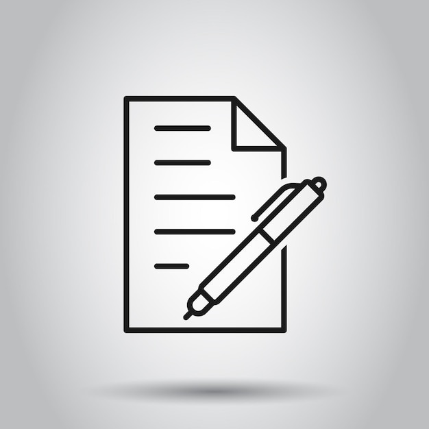 Document with pen icon in flat style Notepad vector illustration on isolated background Office stationery business concept