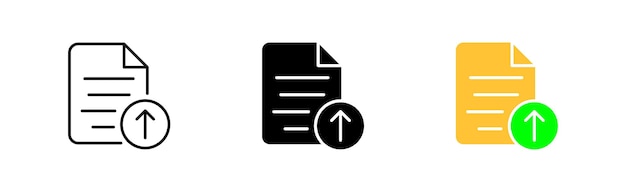 Document with upload button line icon Arrow up remote storage server cloud website online control documentation digital Vector icon in line black and colorful style on white background