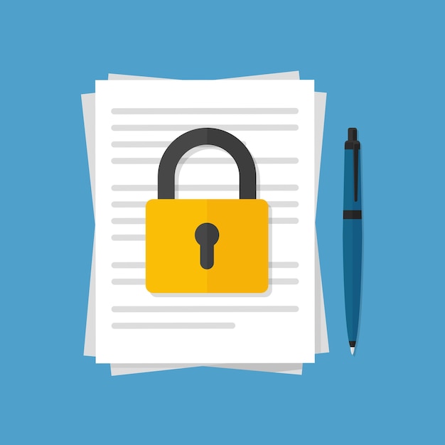 documents under lock and key. files with padlock protection