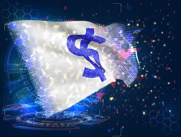Dollar vector flag virtual abstract 3D object from triangular polygons on a blue background