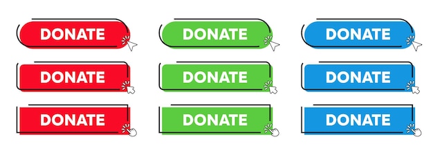 Donate Buttons with Click cursor or arrow point Modern Simple Web Action Button Vector