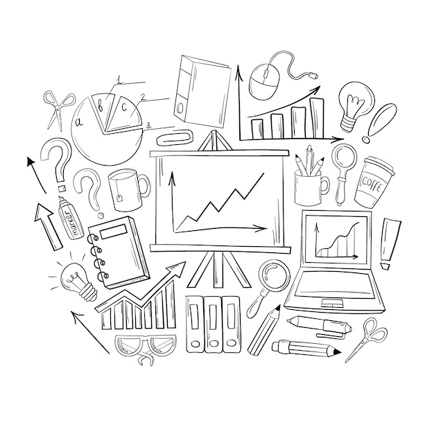 doodle black and white pattern a set of careless elements on the theme of education labor and science