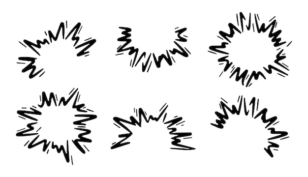 Doodle comic boom effect vector comic bomb explosion hand drawn energy hit speed crash with sparks