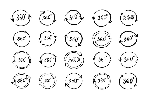 Doodle degree icon hand drawn symbol outline style set vector illustration