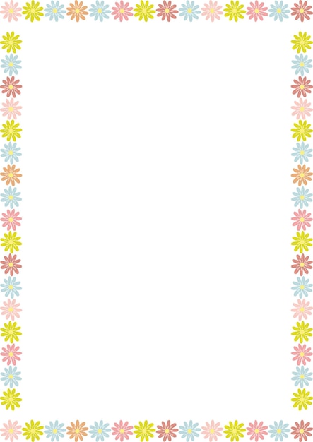 Doodle frame with colorful flower elements Trendy graphic template Cute empty frame box