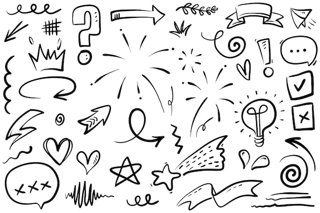 doodle lines arrows circles and curves vectorhand drawn design elements isolated on white background