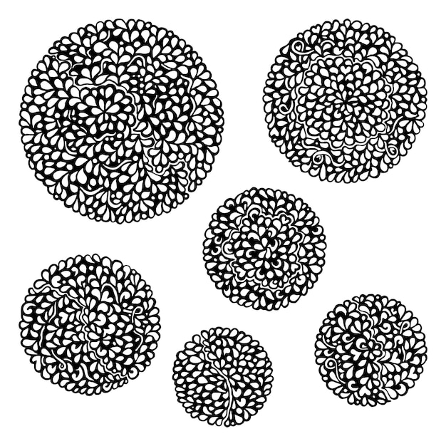 Doodle monochrome black and white circle ornamental mandala set vector