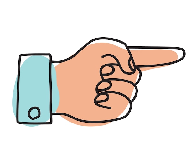 doodle palm with finger pointing right hand drawn with thin line