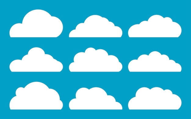 Doodle Set of Cloud Icons in trendy flat design style isolated on blue background