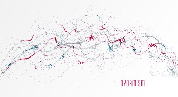 Dots particles flowing array vector abstract background, biology science theme design, dynamic elements in motion.