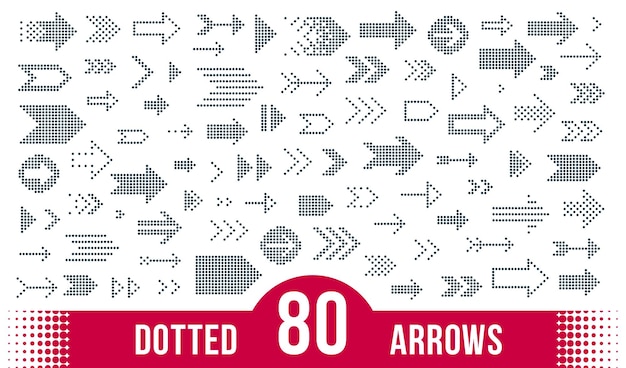 dotted arrows big vector set of icons or logos collection of direction cursors made with dots perforated symbols different shapes arrows for graphic design usage