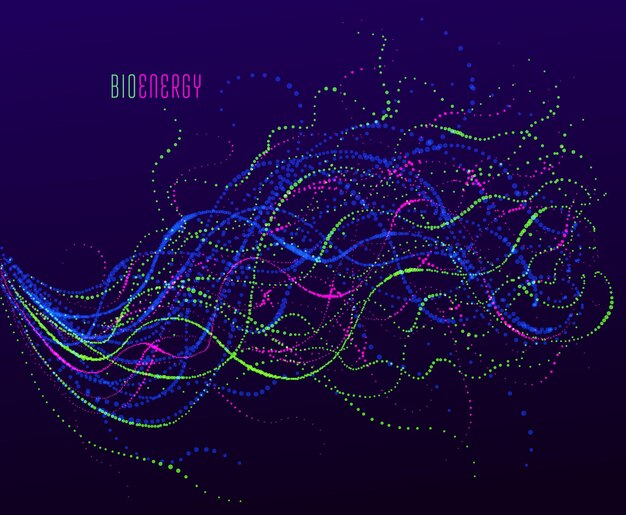 Dotted particle array flowing vector abstract background, life forms bio theme microscopic design, dynamic dots elements in motion.