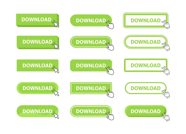 download button with pointer clicking web button finger pressing click to download concept vector