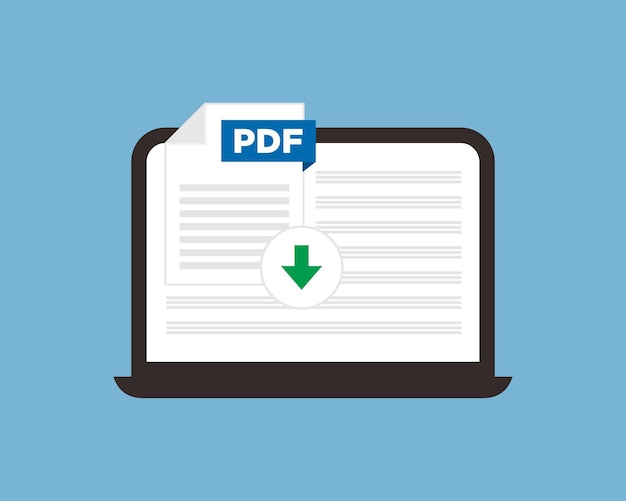 Download PDF icon file with label on laptop screen Downloading document concept Banner for business