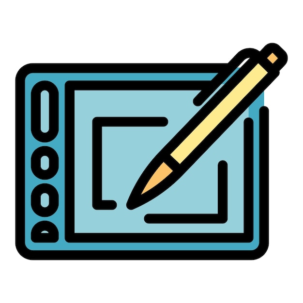 Draw digital pen icon outline vector Tablet pad Stylus deisgn color flat
