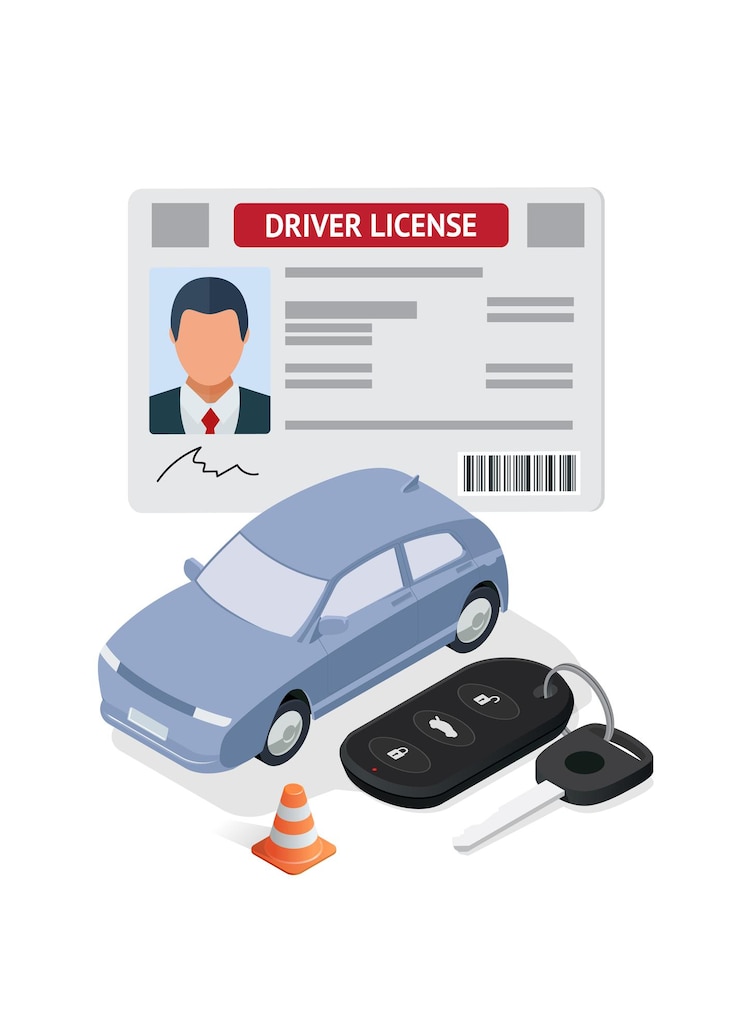 Vector driving licence for a car in a flat isometric illustration