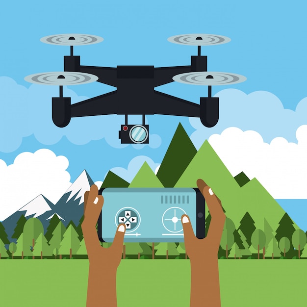 Drone flying in nature