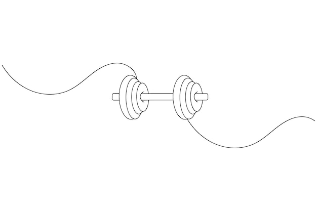 Dumbbell continuous one drawing and minimalist style isolate outline vector icon