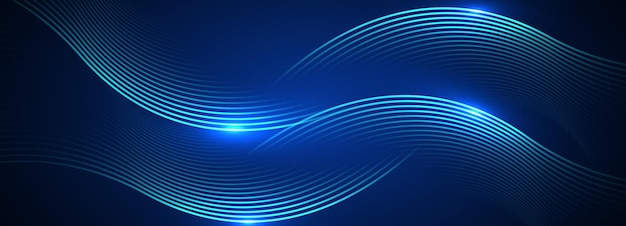 Dynamic abstract blue wave lines on dark background