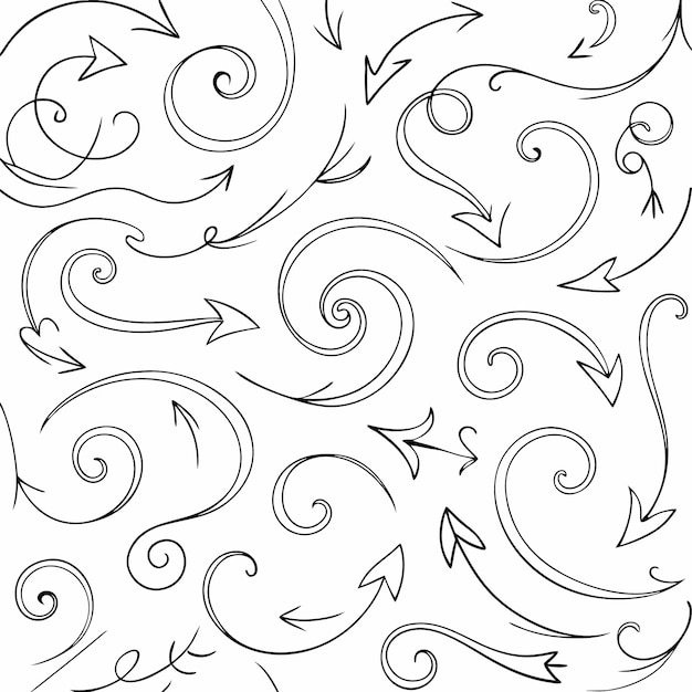 dynamic handdrawn arrow illustrations with swirls and curves in various directions