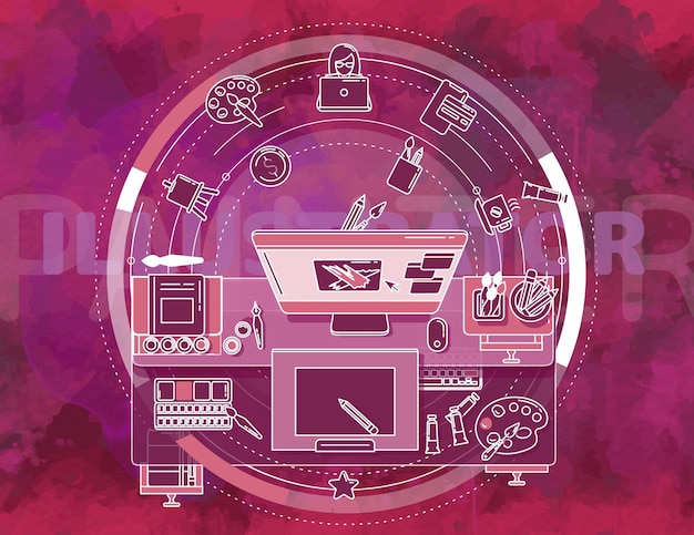 dynamic illustration showing the profession of an illustrator perfect for creating your presentations or promotional posters